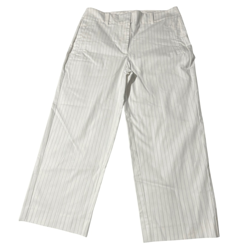 NWT Chico's Straight Leg Pants Women‎ 1R (8) White Pinstripe Cotton Stretch